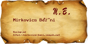 Mirkovics Béni névjegykártya